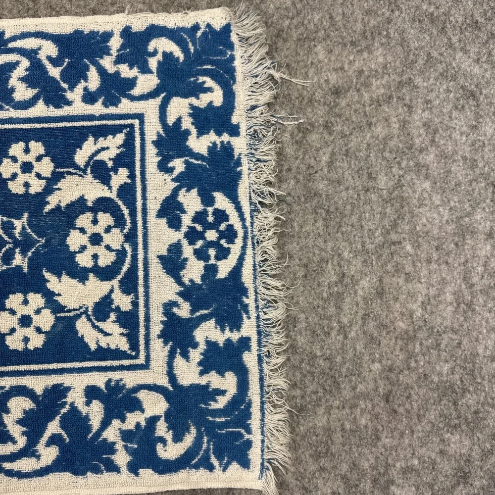 Vintage 70's Sears Drylon Blue White Sculpted Fringe Hand Towel MCM 25